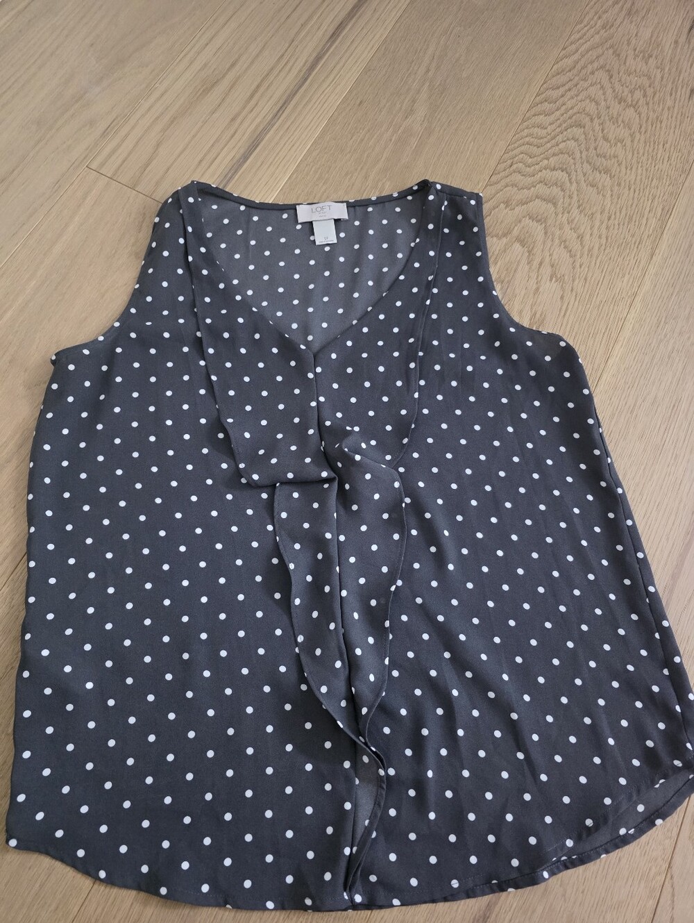 Polka Dot Sleeveless Ruffle Front Blouse Camisole Grey LOFT